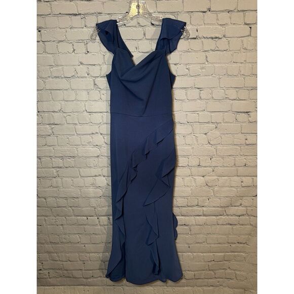 Women's Cowl Neck Sleeveless Ruffled Dress High Slit Cocktail Party Maxi Dress​ - Picture 11 of 15